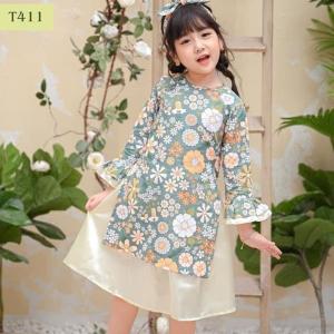 Áo dài bé gái Tết chất lụa cao cấp, thiết kế truyền thống hiện đại, mềm mại thoáng mát, set kèm quần và phụ kiện