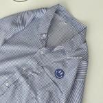 Áo sơ mi kẻ sọc nữ form rộng Hàn Quốc, thiết kế basic, thêu logo mặt cười, chất liệu cotton cao cấp, thoáng mát