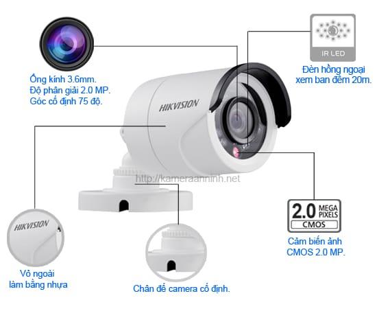 Camera Giám Sát Hikvision Full HD 2MP, IR Ban Đêm 20m, Chống Nước IP66, Bảo Mật Tối Ưu, Phát Hiện Chuyển Động, Hình Ảnh Rõ Nét Dù Trời Tối