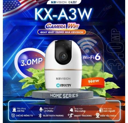 Camera giám sát WiFi 3MP Kbvision, quay quét toàn cảnh 355°, chống ngược sáng DWDR, cảnh báo thông minh AI, kết nối Bluetooth, bảo mật riêng tư cao cấp