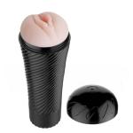 Âm đạo giả Pink Pussy cầm tay có rung, dụng cụ thủ dâm nam thương hiệu Baile theo thông tin cửa hàng, thiết kế dạng đèn pin màu đen, phần ruột mềm, sử dụng 3 pin AAA, dành cho nam giới trưởng thành có nhu cầu riêng tư