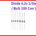 Diode Zener 6.2V 1/2W Bịch 100 Con, Linh Kiện Ổn Áp 6V2, Bảo Vệ Quá Áp Mạch Điện Tử, Sửa Chữa Máy Hàn Inverter, Nguồn Xung, Mạch Điều Khiển Công Nghiệp, Chân Cắm DO35 Phổ Biến