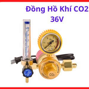 Đồng Hồ Khí CO2 36V Có Sấy, Van Điều Áp CO2 Hàn MIG, Phụ Kiện Máy Hàn MIG, Chống Đóng Băng Khí, Ổn Định Lưu Lượng, Giảm Bắn Tóe, Dùng Cho Xưởng Hàn