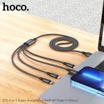 Cáp Sạc 4 Đầu Hoco X76 – Dây Sạc Đa Năng Lightning/Micro/Type-C, Sạc Nhanh 3A, Bền Bỉ, Linh Hoạt, Phù Hợp Với iPhone, Samsung, Xiaomi, iPad, Máy Tính Bảng, Thiết Bị Di Động – Lý Tưởng Cho Người Dùng Nhiều Thiết Bị
