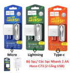 Bộ Sạc/ Cóc Sạc Nhanh HOCO C73 2.4A, 2 Cổng USB Song Song, Dòng Ra 5V-2.4A MAX, Vỏ PC Chống Nhiệt, Kèm Dây X37 1m Lightning/Type-C/Micro, Sạc Nhanh Cho Smartphone & Tablet – Giải Pháp Sạc Di Động