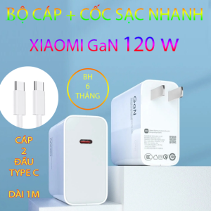 Bộ Sạc Nhanh 120W Xiaomi GaN, củ sạc Type-C công suất cao 20V 6A, sạc nhanh PD 3.0, an toàn, không gây nóng máy, không loạn cảm ứng, tăng tuổi thọ pin, tương thích nhiều thiết bị