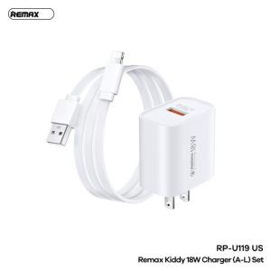 Bộ Sạc Nhanh 18W Remax RP-U119 Lightning, Hỗ Trợ QC3.0, SCP, Sạc Nhanh Cho iPhone, Chống Nóng, Cáp Dài 1M, Tích Hợp Chip Bảo Vệ An Toàn, Chất Liệu ABS Siêu Âm, Bền Bỉ, Tương Thích Nhiều Dòng Máy, Hiệu Suất Ổn Định, Sạc Đầy Pin Trong 40 Phút