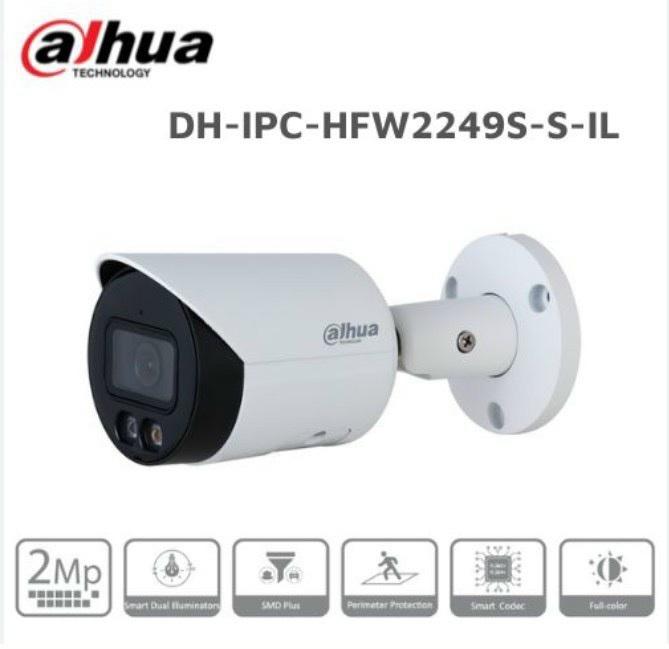 Camera Dahua IP 2MP DH-IPC-HFW2249S-S-IL, Smart Dual Light màu đêm sáng rõ, AI phát hiện người và phương tiện, nén H.265+ tiết kiệm lưu trữ, micro thu âm, chuẩn IP67, phù hợp cho gia đình và doanh nghiệp