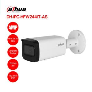 Camera IP Dahua DH IPC HFW2441T AS 4MP WizSense, bullet ống kính cố định, hỗ trợ PoE và 12VDC, tích hợp định dạng triple-stream, phù hợp lắp đặt nhiều camera cùng lúc, tiết kiệm chi phí vận hành và quản lý hiệu quả.