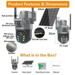 Camera Solar V380 Pro 4K 8 MP, WiFi & 4G, chức năng xoay/PTZ hoặc cố định, ban đêm màu, đèn cảnh báo tích hợp – giúp bạn kiểm soát tài sản và giám sát khi đi vắng.