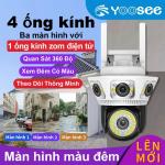 Camera WiFi Yoosee Q54D 12MP 3 Mắt Ngoài Trời Full HD Siêu Sắc, Kết Hợp 3 Ống Kính Góc Rộng 91° Quan Sát Toàn Cảnh Xoay PTZ 355°/90° Qua App Yoosee, Ban Đêm Có Màu 10m LED Trắng + Hồng Ngoại Thông Minh, Đàm Thoại Hai Chiều Rõ Ràng