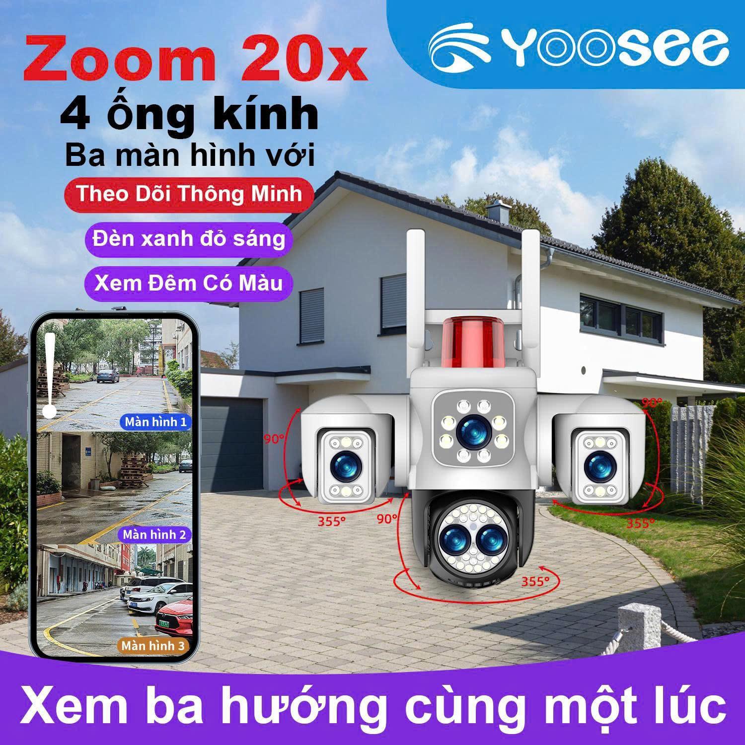 Camera Yoosee F40JD-F60 WiFi 3 Mắt Có Màu – Vũ Khí An Ninh Viral Zoom 20x, 1080P@30fps Siêu Sắc Nét, Góc Nhìn 82° Từ 3.6mm Lens, 10m LED Màu Tự Chuyển, Mic Thu Âm Xa Tích Hợp Hai Chiều, Chuyển Đổi Nhanh Theo Dõi Thông Minh PTZ 355°/90°