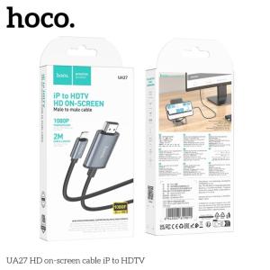 Cáp chuyển Hoco UA27 Lightning sang HDMI 2m, hỗ trợ độ phân giải 4K 30Hz, truyền hình ảnh 1080p sắc nét, chất liệu hợp kim nhôm + dây bện chống gãy rối, trọng lượng nhẹ 40g, kết nối ổn định cho iPhone, iPad, MacBook, TV, màn hình lớn.