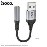 Cáp chuyển USB sang tai nghe 3.5mm Hoco LS36 dài 12cm, dây bện kim loại bền chắc, hỗ trợ mic và điều khiển đường dây, thiết kế nhỏ gọn, tiện lợi, mang lại âm thanh trung thực, tương thích nhiều thiết bị PC, laptop, loa, tai nghe