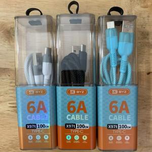 Cáp dây dù sạc nhanh BYZ X97T 6A USB to Lightning, Type-C, Micro, hỗ trợ PD an toàn, đầy 65% trong 30 phút, dây bện dù siêu bền chống gãy, thiết kế ép phun hai màu, 4 màu trẻ trung, phụ kiện chính hãng.
