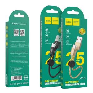 Cáp Hoco X35 25cm, sạc nhanh 2.4A, hỗ trợ Quick Charge, truyền dữ liệu tốc độ cao, chuẩn Lightning, micro-USB, Type-C, trọng lượng siêu nhẹ 10g, tiện lợi cho di chuyển, thiết kế bền bỉ, phù hợp nhu cầu sạc đa thiết bị