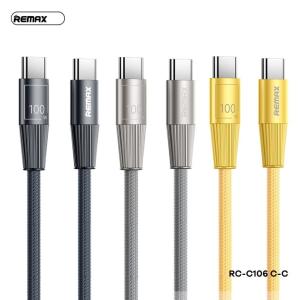 Cáp Remax RC-C106 Type-C, sạc nhanh công suất 27W/100W, dây dù chống rối dài 1.2m, vỏ hợp kim nhôm cao cấp, màu xám bạc xanh vàng, phụ kiện bền bỉ cho thiết bị điện tử