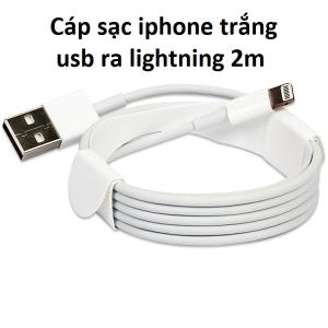 Cáp sạc iPhone trắng USB to Lightning dài 2m, hỗ trợ sạc nhanh 2A, truyền dữ liệu tốc độ cao, phụ kiện chính hãng, dây dài tiện lợi, giải pháp sạc nhanh an toàn cho iPhone/iPad.
