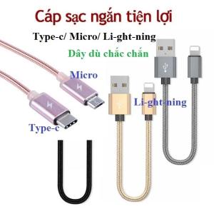 Cáp Sạc Ngắn 20cm Dây Dù, 3 Đầu Lightning Type-C Micro, Tương Thích iPhone iPad Android, Thiết Kế Chống Rối, Kết Nối Dữ Liệu Laptop Điện Thoại Máy Tính Bảng, Giải Pháp Sạc Tiện Lợi Giá Rẻ Chính Hãng
