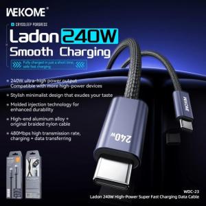 Cáp sạc nhanh 240W Wekome WDC-23, bọc vải chống rối, 2 đầu Type-C, truyền tải siêu tốc, độ bền vượt trội, tối ưu cho laptop gaming, smartphone cao cấp, hỗ trợ QC 3.0, thiết kế sang trọng, tiện lợi cho người dùng hiện đại