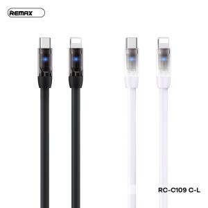 Cáp Sạc Nhanh 30W Remax RC-C109 Type-C to Lightning IP, hỗ trợ truyền dữ liệu tốc độ 480Mbps, dây dài 1.2m, màu trắng đen sang trọng, dòng điện đầu ra 20V-5A mạnh mẽ, thiết kế bền bỉ chống rối, mang lại trải nghiệm sạc nhanh an toàn và tiện lợi cho i