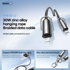 Cáp Sạc Nhanh 30W Remax RC-C19 Type-C to Lightning, dòng điện tối đa 5V-3A/9V-2.22A/12V-1.67A/14.5V-2A/15V-2A, dây dài 1.2m, truyền dữ liệu tốc độ cao, phụ kiện chính hãng cho iPhone và iPad