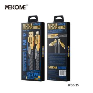 Cáp Sạc Nhanh 65W 4in1 Wekome WDC-25, tích hợp 4 đầu sạc đa năng USB-Lightning 18W, Type-C to Lightning 27W, Type-C to Type-C 65W, dây dài 1m2 bền bỉ, thiết kế tiện lợi chống rối, mang lại trải nghiệm sạc nhanh an toàn và truyền dữ liệu ổn định cho i