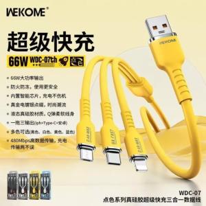 Cáp Sạc Nhanh 65W Wekome WDC-07, 3 Đầu USB Type-C Lightning Micro, Truyền Dữ Liệu 480MB/S, Hợp Kim Kẽm Bền Bỉ, Dây Dệt Hai Lớp Chống Rối, Phù Hợp Điện Thoại Laptop Máy Tính Bảng, Giải Pháp Sạc Đa Năng
