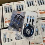 Cáp sạc nhanh BYZ BL-675 5A 3 đầu Lightning, Micro USB, Type-C, dây dài 1.2m, vải dù siêu bền, đầu kim loại chống gãy, trọng lượng 60g, phụ kiện chính hãng, giải pháp sạc đa năng tiện lợi và an toàn.