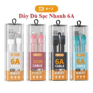 Cáp Sạc Nhanh BYZ X97DP/X97m/i/t 6A 20W, dây dù siêu bền dài 1.2m, hỗ trợ USB ra Micro/Type-C/Lightning, sạc nhanh PD an toàn đầy 65% trong 30 phút, thiết kế ép phun hai màu chống gãy, 4 màu trẻ trung trắng, hồng, xanh, đen, tương thích đa thiết bị