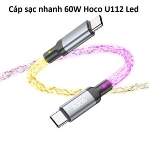 Cáp Sạc Nhanh Hoco U112 Led 60W, dây dài 1m, trọng lượng nhẹ 36g, vỏ ngoài PVC chống rối, đầu nối hợp kim nhôm bền bỉ, lõi dây đồng cao cấp truyền tải ổn định, hỗ trợ sạc laptop 60W và điện thoại 3A, tiện lợi, an toàn, chính hãng.