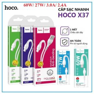Cáp Sạc Nhanh Hoco X37 USB Lightning, 2 đầu Type-C và Micro, công suất 60W, hỗ trợ sạc nhanh 27W, 3.0A và 2.4A, chất liệu TPE bền chắc, lõi đồng 126 sợi, trọng lượng nhẹ 10g, chiều dài 1m, tỷ lệ đầu ra 98%, tăng tốc sạc 30%, chính hãng OEM Hoco