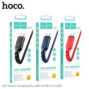 Cáp Sạc Nhanh Hoco X59 60W, dây sạc dài 1m/2m, hỗ trợ 3A Type-C, 2.4A Micro/Lightning, lõi 118 dây đồng truyền tải ổn định, vỏ nylon dệt chống gãy rối, đầu nối TPE bền bỉ, sạc nhanh an toàn cho iPhone, Samsung, Xiaomi, Huawei, laptop.