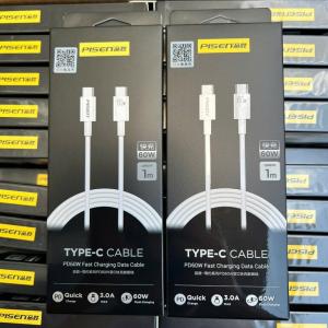 Cáp Sạc Nhanh PISEN CC-PD04 Type-C to Type-C 60W, dây dài 1m, chip cân bằng dòng an toàn, dây bọc dù cao cấp chống gập gãy, màu đen/trắng sang trọng, phụ kiện chính hãng cho smartphone, tablet, MacBook và thiết bị hỗ trợ PD USB-C