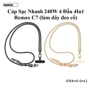 Cáp Sạc Nhanh Remax C7 240W 4 Đầu 4in1, Dây Đeo Cổ Tiện Lợi, Dài 1.5m, Hỗ Trợ Sạc Lightning Type-C USB, Truyền Dữ Liệu 480MB/S, Tuổi Thọ 5000 Lần Cắm Rút, Giải Pháp Sạc Đa Thiết Bị Chính Hãng