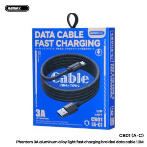Cáp sạc nhanh Remax CB01 3A, USB A to Type-C, dây dài 1.2m, hỗ trợ sạc nhanh 65W/30W, truyền dữ liệu tốc độ cao 480MB/s, chất liệu TPE + lưới dệt xám, bền bỉ vượt trội, tuổi thọ 5000 lần cắm rút