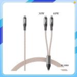 Cáp Sạc Nhanh Remax RC-C003 2 đầu Type-C + Lightning, công suất tối đa 65W, hỗ trợ sạc nhanh C-C 60W và C-L 30W, dây dạ quang dài 1.2m, vỏ hợp kim nhôm chống oxy hóa, sạc cùng lúc đa thiết bị, giải pháp tối ưu cho iPhone, iPad, MacBook và smartphone