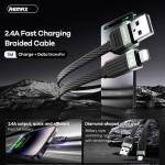 Cáp Sạc Nhanh Remax RC-C085 Lightning iOS, sạc nhanh 2.4A, truyền dữ liệu ổn định, đầu nối hợp kim bền chắc, dây nylon chống rối, trọng lượng nhẹ 45g, kích thước hộp 12x11x2cm, giải pháp tối ưu cho iPhone và iPad