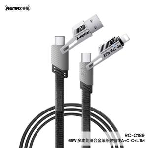 Cáp Sạc Nhanh Remax RC-C189 4in1, công suất tối đa 65W, hỗ trợ USB A – Type-C, USB A – Lightning, Type-C – Type-C, Type-C – Lightning, dây chống rối chịu lực 10.000 lần gấp, đầu kim loại chống va đập, sạc nhanh đa thiết bị iPhone, iPad, MacBook, Andr