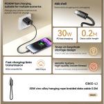 Cáp sạc nhanh Remax RC-C5 30W, Type-C ra Lightning, dây ngắn 0.2m, hỗ trợ sạc nhanh 65W tối đa, tốc độ truyền dữ liệu 480MB/s, tuổi thọ 5000 lần cắm rút, thiết kế sang trọng, nhỏ gọn, tiện lợi mang theo