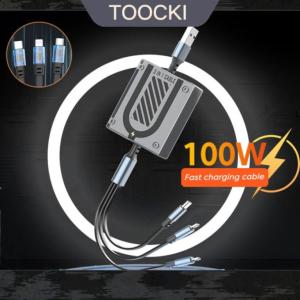Cáp Sạc Nhanh Toocki Vuông 3in1, công suất tối đa 100W, dòng điện 6A ổn định, đầu USB-A sang Lightning/Type-C/Micro USB, thiết kế rút gọn tiện lợi, tất cả trong một, phụ kiện chính hãng bền bỉ cho iPhone, Android, tablet và thiết bị đa năng