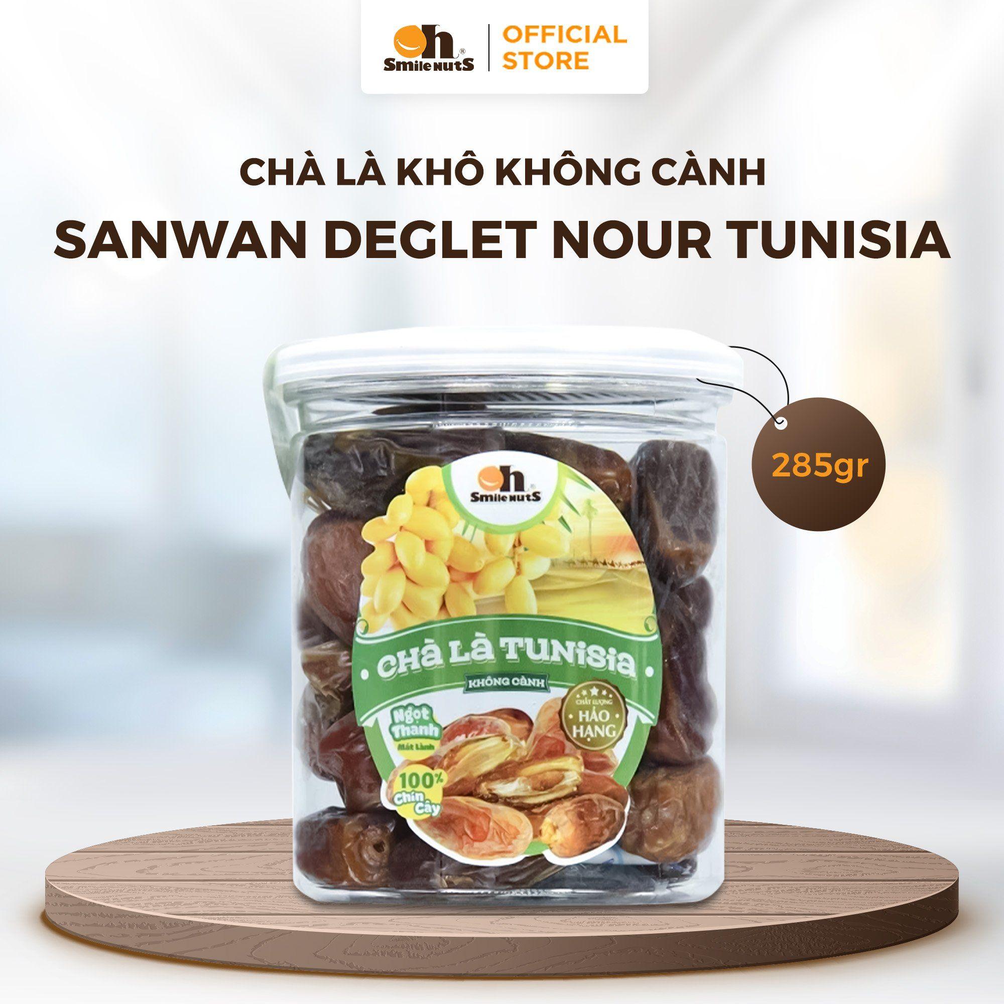 Chà Là Khô Không Cành Deglet Nour Hộp 285g, Oh! Smile Nuts nhập khẩu từ Tunisia, snack trái cây sấy khô organic, năng lượng tự nhiên cho người lao động & vận động viên, món quà giản dị mà giàu dinh dưỡng