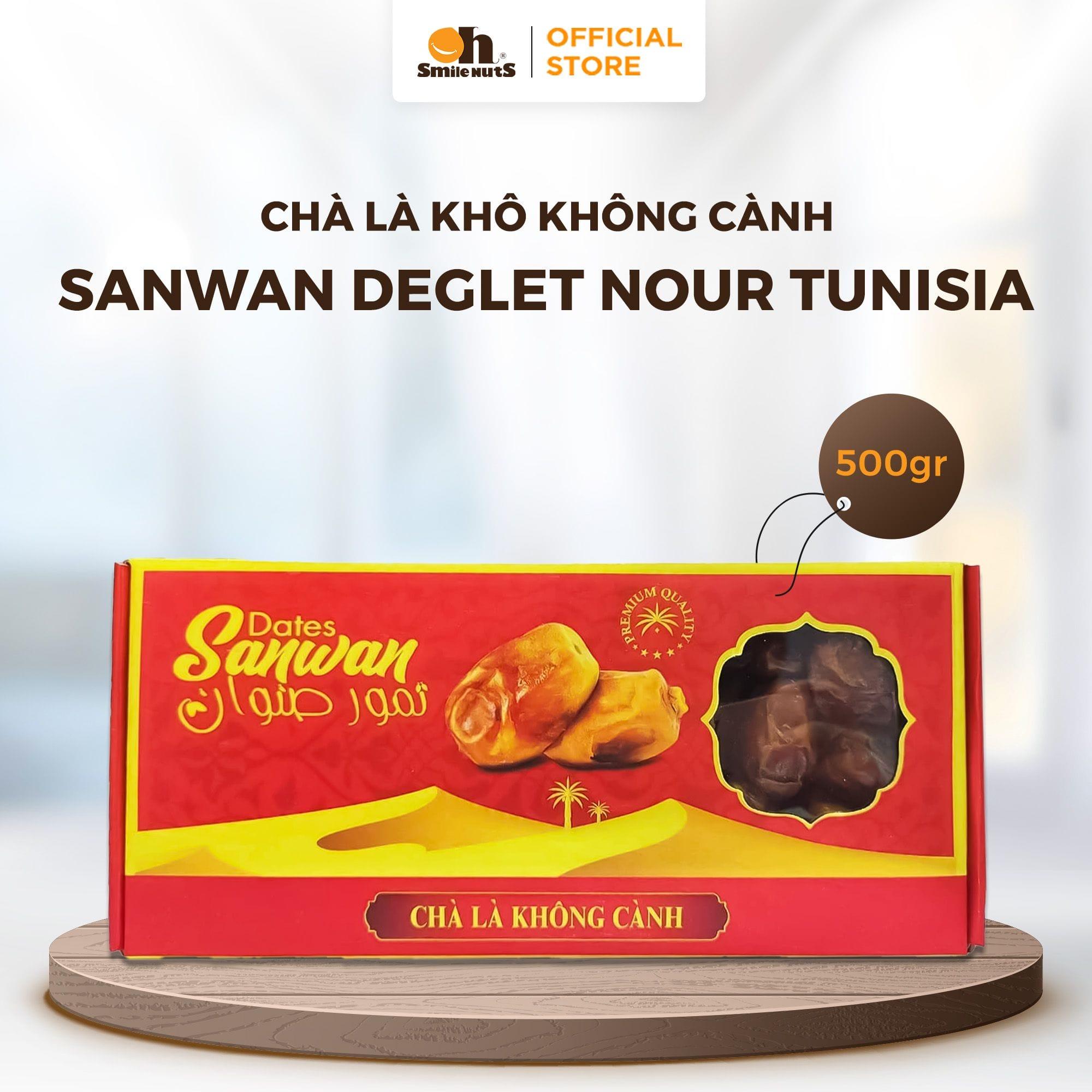 Chà Là Khô Không Cành Deglet Nour 500g, phiên bản không cành tiện sử dụng, hộp 500g thiết kế đẹp mắt, món quà tặng sang trọng dịp Tết và lễ hội, giúp người nhận cảm nhận vị ngọt tự nhiên, thêm khoáng chất, sức khỏe và yêu thươn