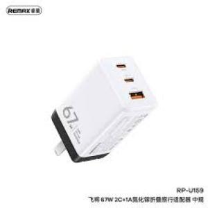 Cóc Sạc Nhanh 67W Remax RB-U159, 2 Cổng Type-C + 1 USB-A, Sạc Đồng Thời 3 Thiết Bị, Tự Động Nhận Dạng Dòng, Chống Quá Nhiệt, Hỗ Trợ PD/QC/PPS/AFC, An Toàn Cho iPhone, Samsung, Xiaomi, Oppo, Vivo, Huawei
