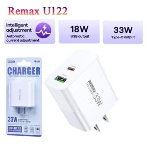 Cóc sạc nhanh Remax RP, U122 33W, USB-A và Type-C, hỗ trợ PD + QC, sạc đa thiết bị nhanh gấp nhiều lần, tương thích iPhone Samsung Xiaomi, thiết kế gọn nhẹ, bảo vệ chống quá dòng và quá nhiệt, tối ưu thời gian sạc