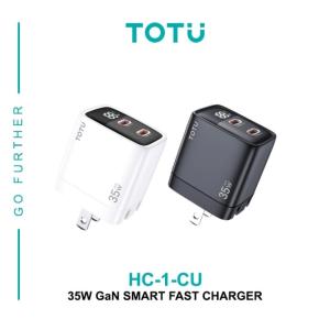 Cóc sạc ToTu HC-1-CU 35W, chip GaN siêu nhanh, chân gập tiện lợi, thiết kế chống cháy PC+ABS, sạc iPhone, iPad, Android, bảo vệ thiết bị và tối ưu hóa tốc độ sạc nhanh.