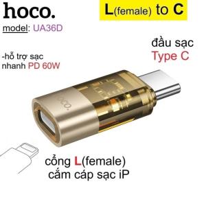 Đầu chuyển đổi Hoco UA36D Lightning sang Type-C trong suốt, chất liệu hợp kim nhôm + PVC, thiết kế nhỏ gọn, tiện lợi, hỗ trợ truyền dữ liệu và sạc nhanh, tương thích iPhone, iPad, phụ kiện chính hãng Hoco
