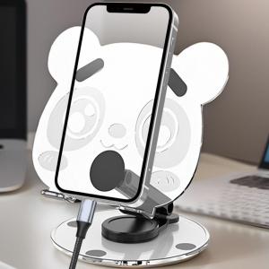 Giá đỡ điện thoại, máy tính bảng xoay 360° hình gấu trong suốt, chất liệu ABS bền chắc, trọng lượng nhẹ 89g, kích thước 16x19cm, hỗ trợ thiết bị đến 12.9 inch, gấp gọn tiện lợi, vừa dùng cho smartphone, iPad, tablet, vừa làm gương trang điểm