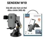 Giá đỡ điện thoại ô tô Sendem W19, thiết kế hầm hố chắc chắn, nhựa cao cấp bền bỉ, độ bám dính mạnh trên kính và taplo, xoay linh hoạt, kẹp giữ điện thoại an toàn chống rơi, hỗ trợ giao tiếp rảnh tay và GPS khi lái xe, giảm thiểu rủi ro giao thông