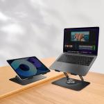 Giá đỡ laptop xoay 360 độ T16, chất liệu hợp kim thép + silicone cao cấp, màu đen trắng sang trọng, kích thước 260x225x140mm, trọng lượng 1400g, phù hợp máy tính bảng và laptop phổ thông, chắc chắn, tiện lợi cho học tập, làm việc, giải trí, văn phòng